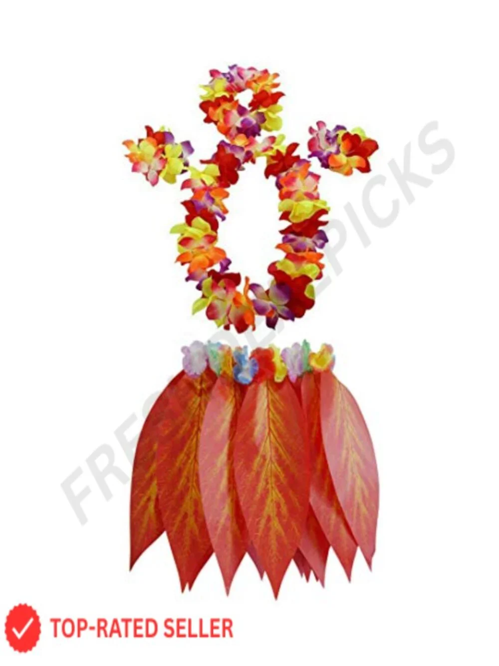 Hula Grass Skirt with Flower Leis for Luau Party Dress